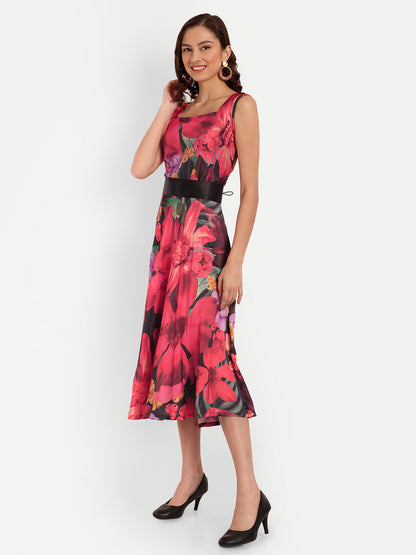 Elegant Women Printed Velvet Dress – Luxe Soft-Touch Party & Evening Wear red