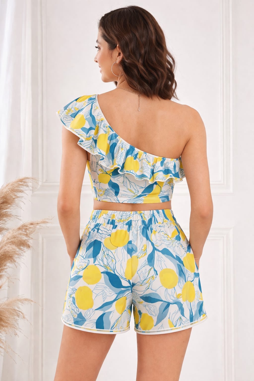Trendy Women Floral Print Cord Set – Crop Top & Wrap Skort Co-Ord Set yellow and blue floral