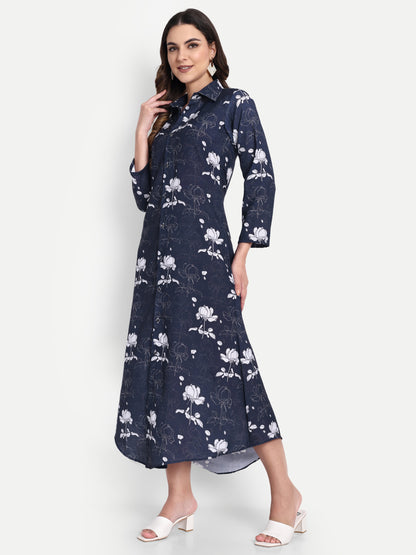 Women Ethnic Kurti – Long Kurti for Festive & Casual Wear navy blue