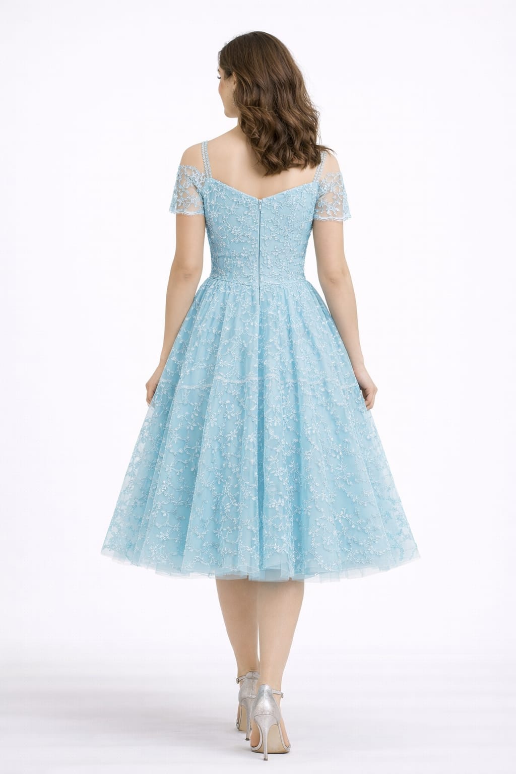 Dreamy Sky Blue Lace Midi Dress for Women