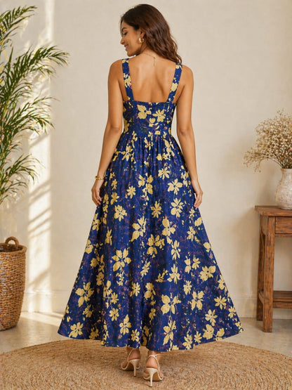 Women’s Navy Blue Floral Print Midi Maxi Dress
