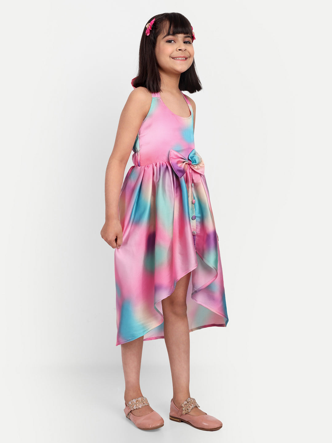 Girls Pastel Tie-Dye High-Low Party Dress