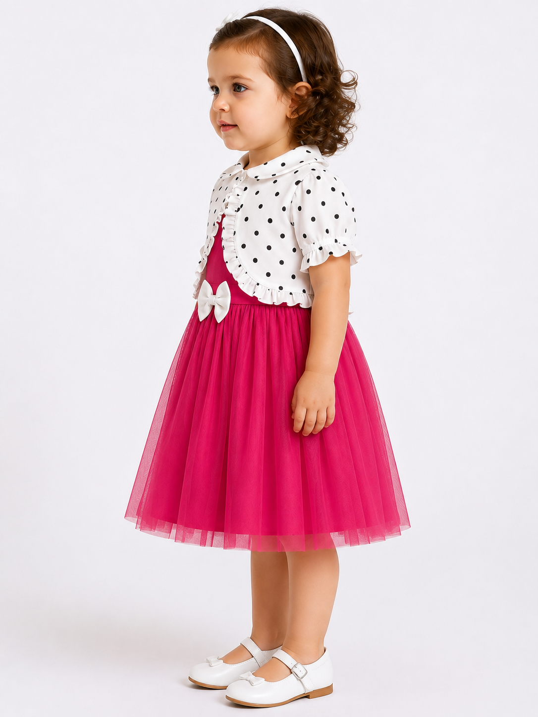 Rosé Polka Princess Party Dress with Matching Shrug