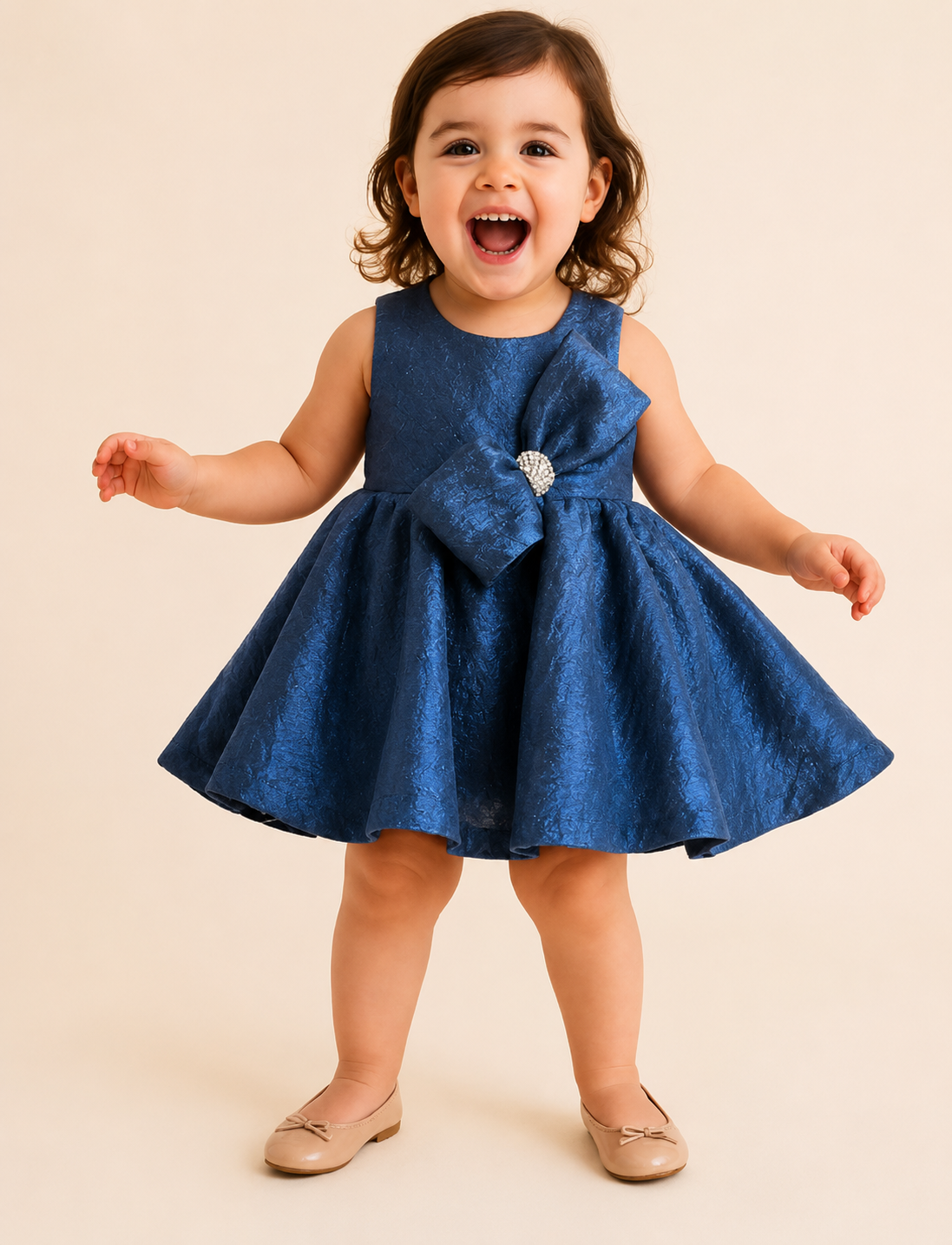 Midnight Sapphire Bow Twirl Party Dress