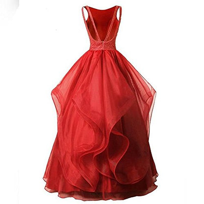 Elegant Women Embellished Sequined Boat Neck Net Fit & Flare Maxi Dress – Party & Evening Gown red