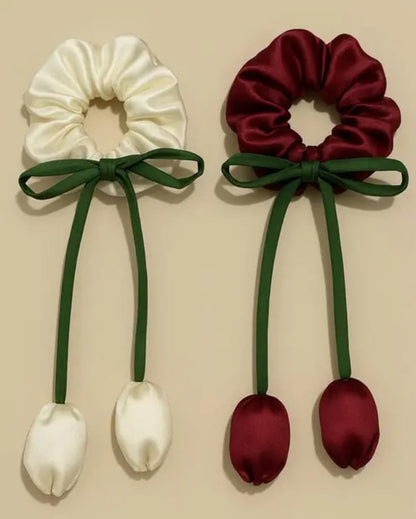 Red & White Scrunchies for Women Pack of 2 | Hair Accessories