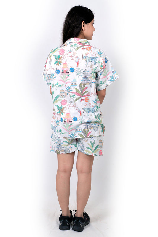 Women Casual Cord Set – Comfortable Summer Co-Ord Outfit white multicolor print