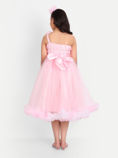 Girls Baby Pink Floral Net Party Gown