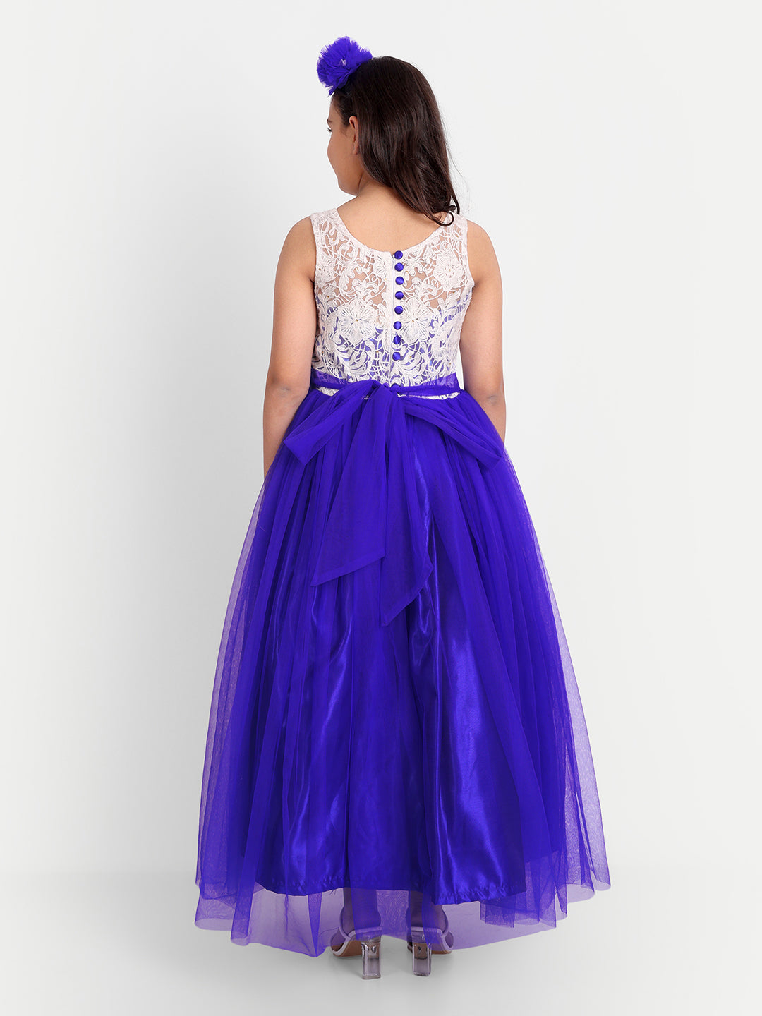 Royal Purple Party Wear Gown for Girls with Lace Embroidery