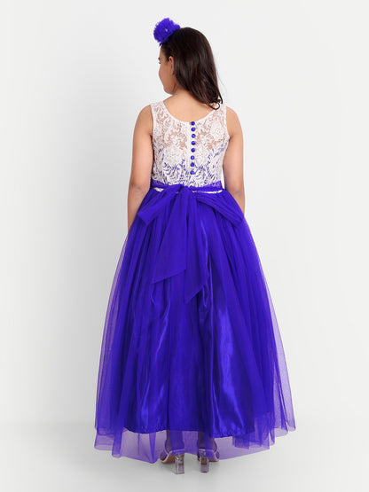 Royal Purple Party Wear Gown for Girls with Lace Embroidery
