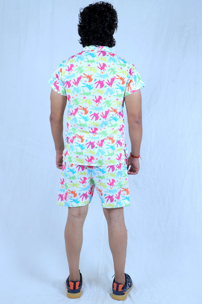 Men’s Co-Ord Set – Trendy T-Shirt & Bottom Wear Combo multi color leaf print