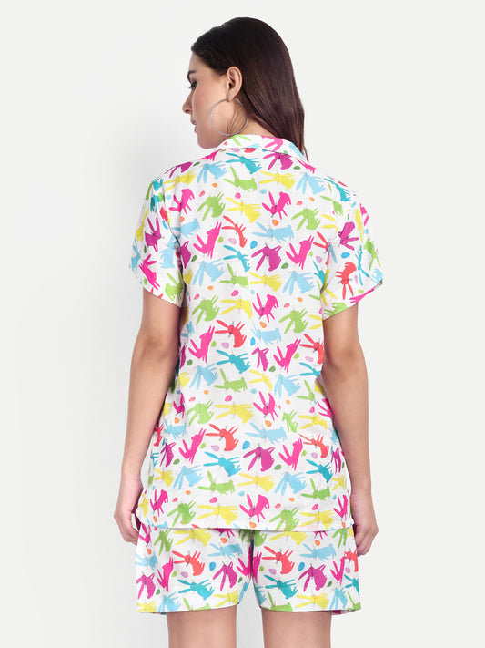 Women Casual Cord Set – Comfortable Summer Co-Ord Outfit white multicolor print