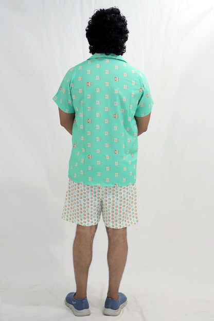 Men’s Co-Ord Set – Trendy T-Shirt & Bottom Wear Combo seafoam green and white
