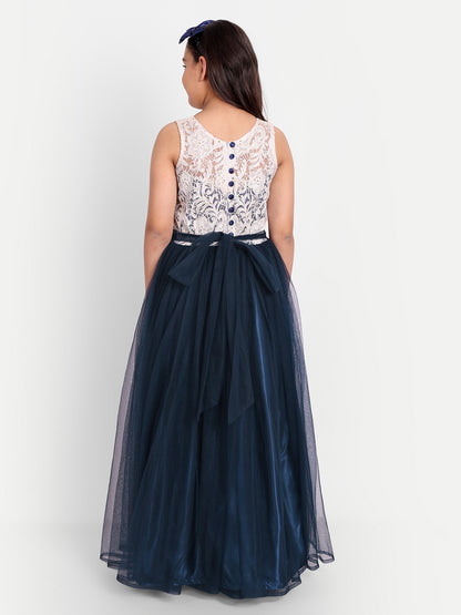 Girls Sleeveless Maxi Dress – Floral Net Party Dress for Kids