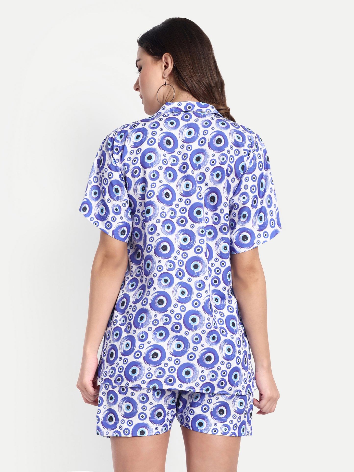 Women Casual Cord Set – Comfortable Summer Co-Ord Outfit white and blue printed