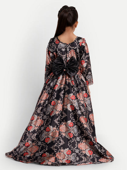 Girls Floral High-Low Satin Fit & Flare Dress – Party Wear