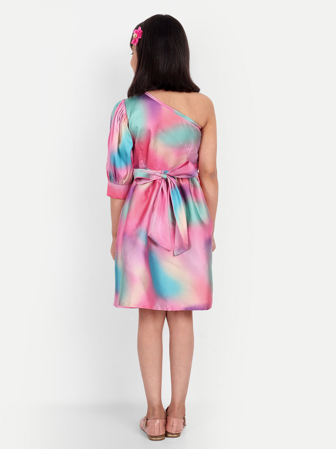 Girls Pink Tie-Dye One-Shoulder Party Dress