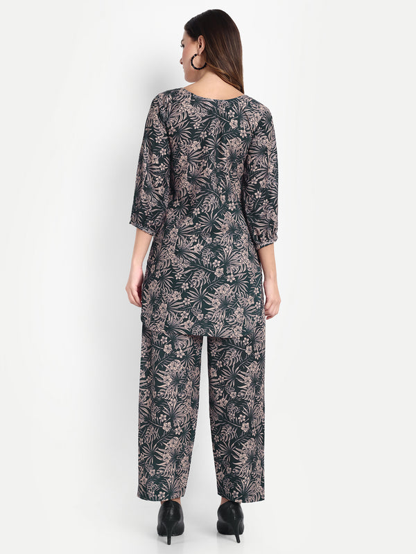 Elegant Women Co-ord Set – Stylish Matching Top & Bottom Outfit for Casual & Party Wear dark forest green