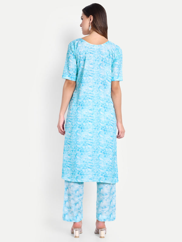 Elegant Women Co-ord Set – Stylish Matching Top & Bottom Outfit for Casual & Party Wear  sky blue