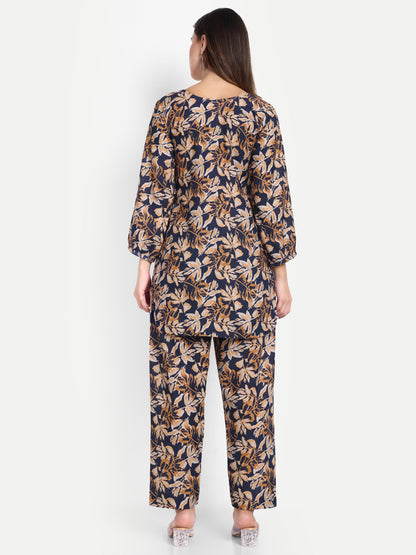 Elegant Women Co-ord Set – Stylish Matching Top & Bottom Outfit for Casual & Party Wear navy blue