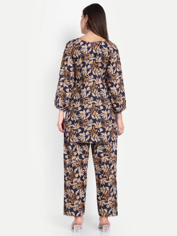 Elegant Women Co-ord Set – Stylish Matching Top & Bottom Outfit for Casual & Party Wear navy blue
