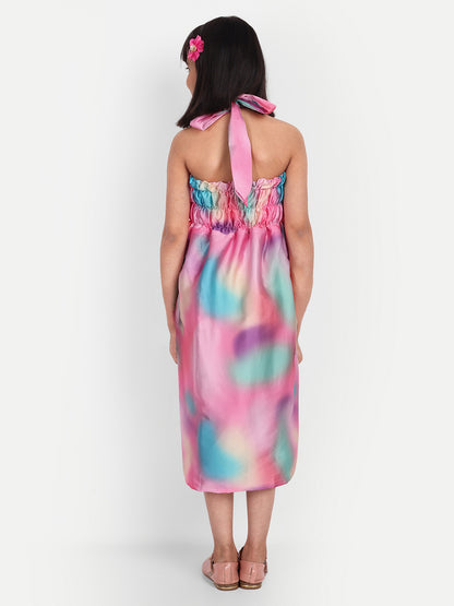 Girls Pastel Tie-Dye High-Low Party Dress