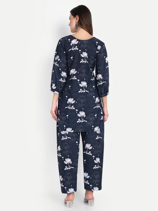 Elegant Women Co-ord Set – Stylish Matching Top & Bottom Outfit for Casual & Party Wear dark navy