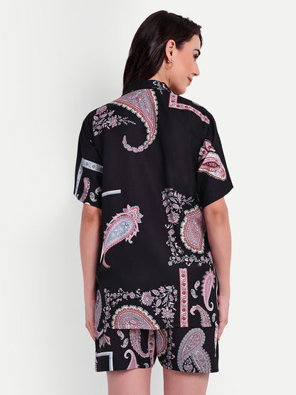 Women Casual Cord Set – Comfortable Summer Co-Ord Outfit black printed