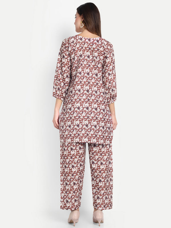 Elegant Women Co-ord Set – Stylish Matching Top & Bottom Outfit for Casual & Party Wear cocoa brown
