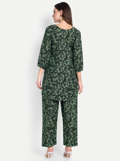 Elegant Women Co-ord Set – Stylish Matching Top & Bottom Outfit for Casual & Party Wear dark forest green
