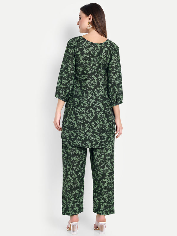 Elegant Women Co-ord Set – Stylish Matching Top & Bottom Outfit for Casual & Party Wear dark forest green