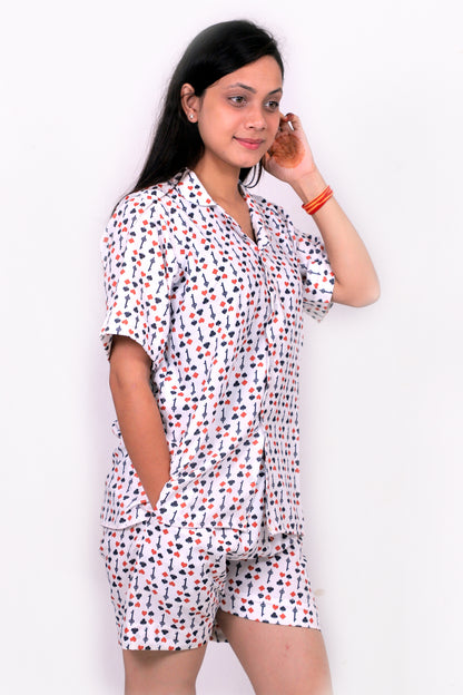 Women Casual Cord Set – Comfortable Summer Co-Ord Outfit white printed