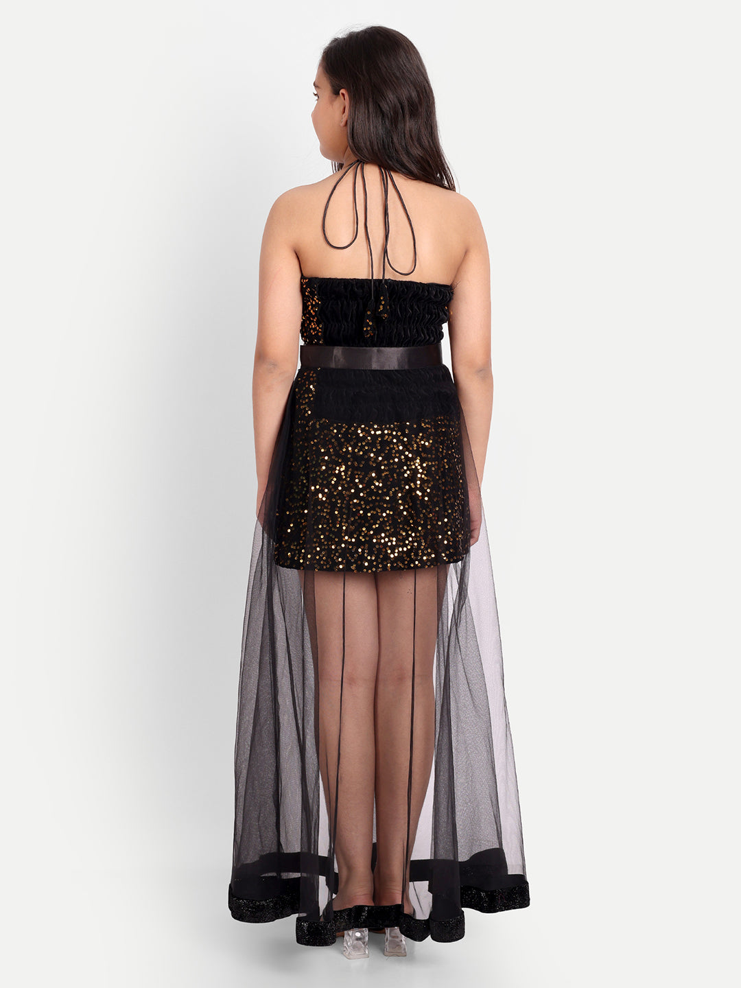Girls Black & Gold Sequin Designer Party Dress
