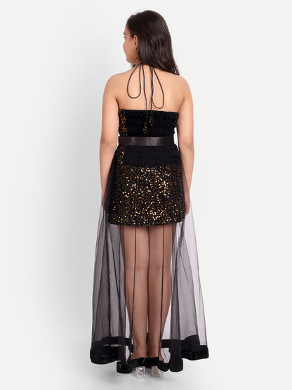 Girls Black & Gold Sequin Designer Party Dress