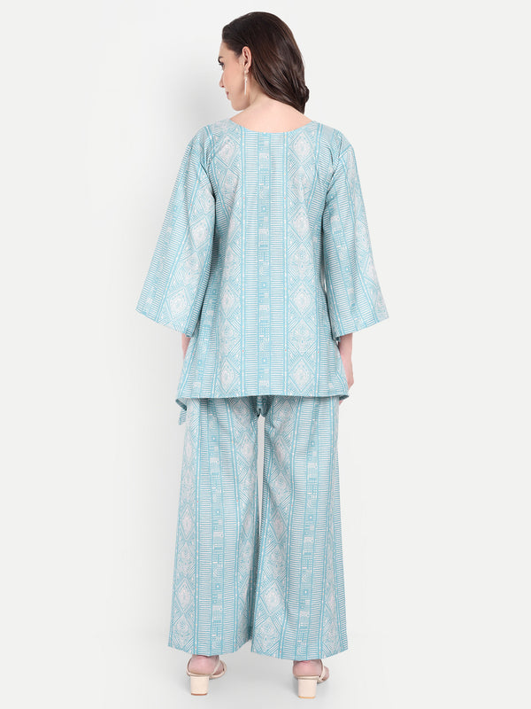 Elegant Women Co-ord Set – Stylish Matching Top & Bottom Outfit for Casual & Party Wear sky blue and mint