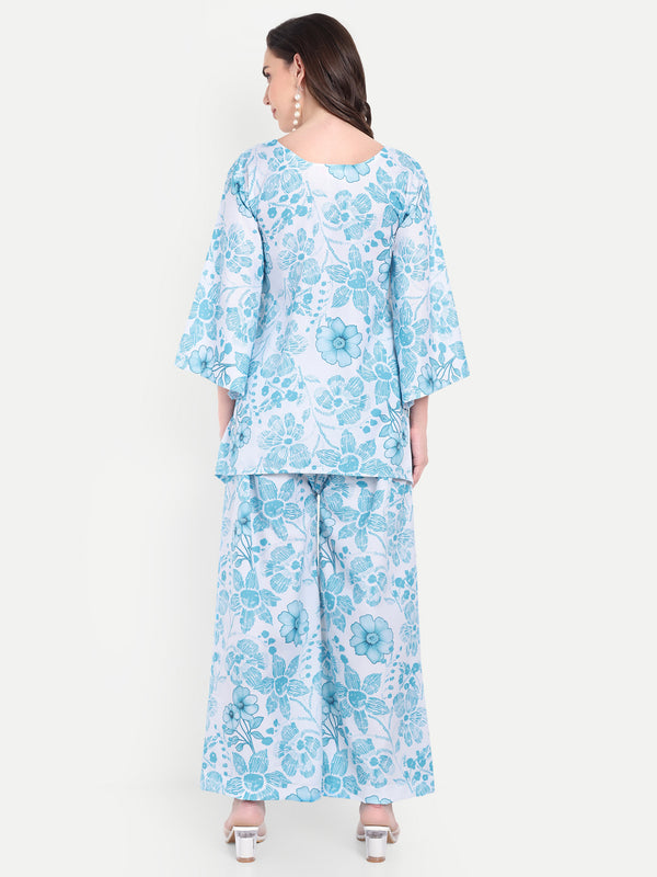 Elegant Women Co-ord Set – Stylish Matching Top & Bottom Outfit for Casual & Party Wear blue and white