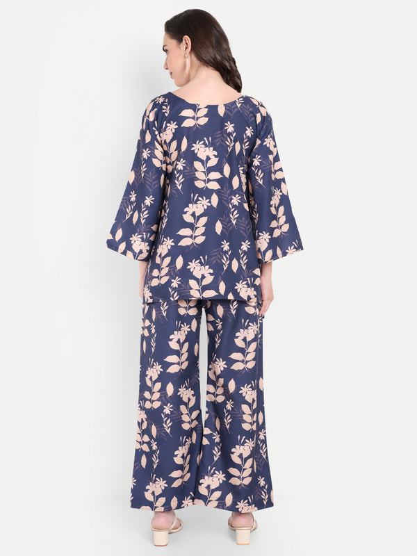Elegant Women Co-ord Set – Stylish Matching Top & Bottom Outfit for Casual & Party Wear navy blue