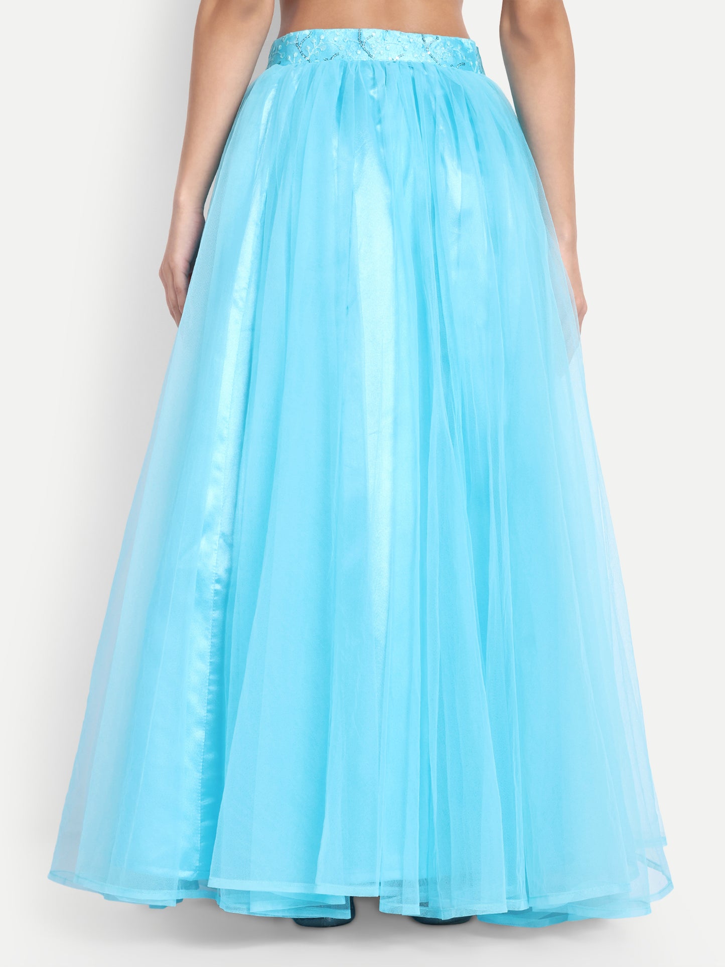Elegant Women Flared Maxi Net Skirt blue