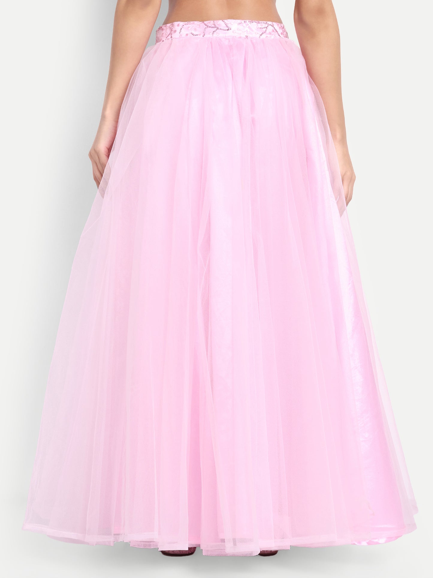 Elegant Women Flared Maxi Net Skirt pink