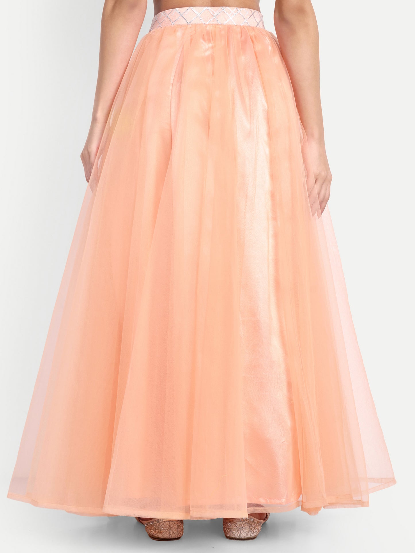Elegant Women Flared Maxi Net Skirt peach