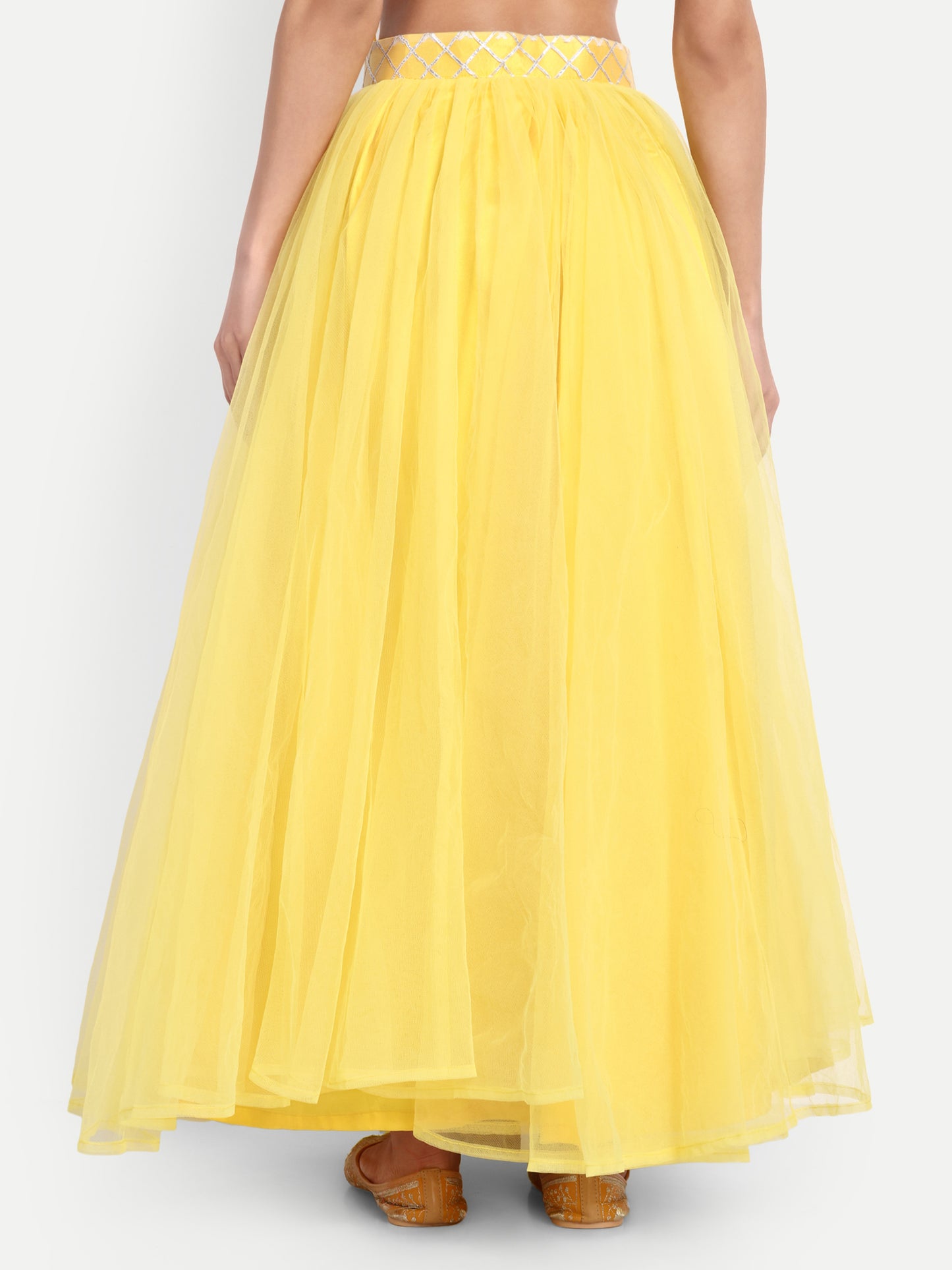 Elegant Women Flared Maxi Net Skirt yellow