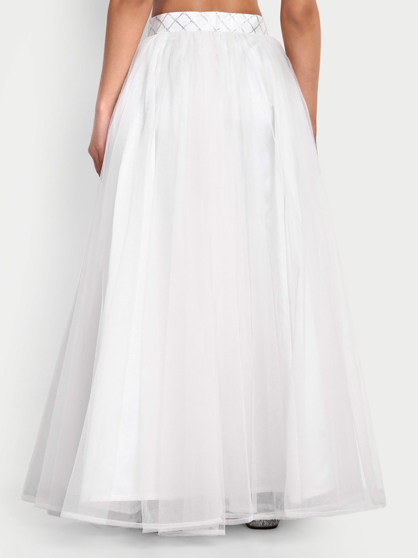 Elegant Women Flared Maxi Net Skirt white