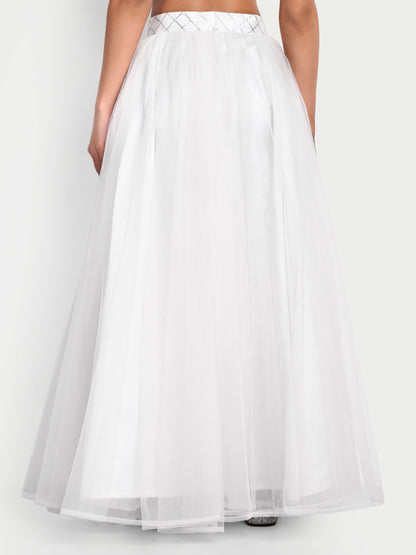 Elegant Women Flared Maxi Net Skirt white