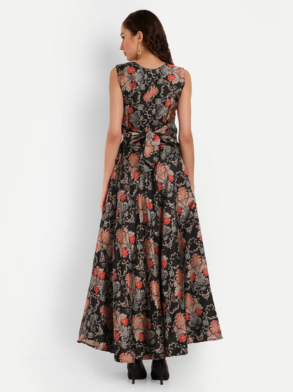 Elegant Women Ethnic Motifs Printed Silk Dress – Festive & Occasion Wear elegant black
