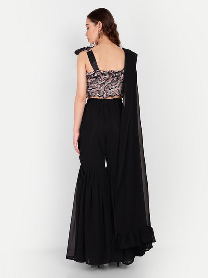 Elegant Women Ethnic Motifs Embroidered Silk Sequined Dress – Festive & Party Wear black