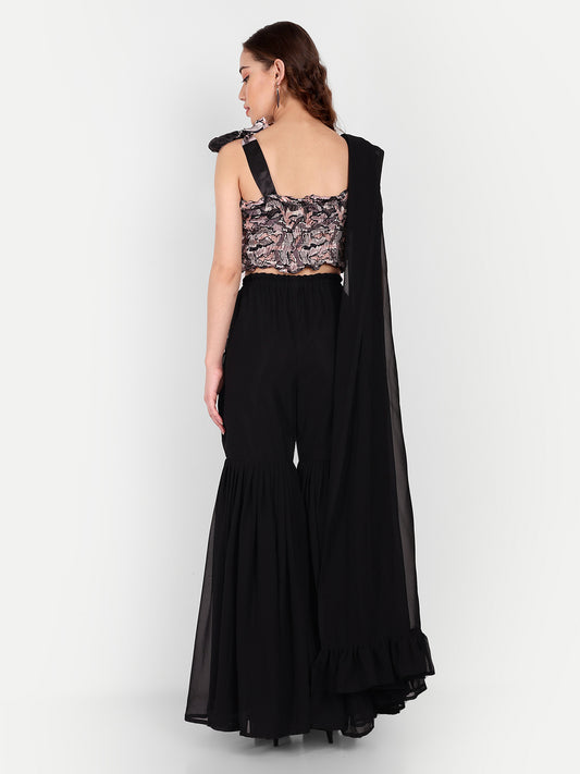 Elegant Women Ethnic Motifs Embroidered Silk Sequined Dress – Festive & Party Wear black
