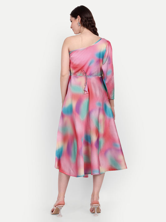 Elegant Women Floral Printed Sleeveless Satin Knee-Length Dress – Stylish Casual & Party Wear