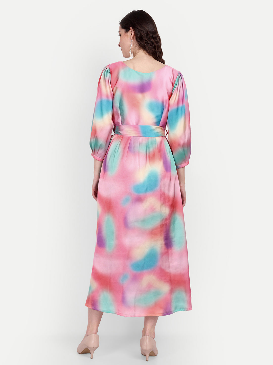 Elegant Women Printed Silk Maxi Fit & Flare Dress – Stylish Festive & Occasion Wear