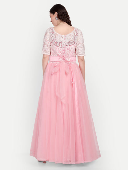 Elegant Women Embellished Sequined Boat Neck Fit & Flare Maxi Dress – Designer Party & Evening Gown