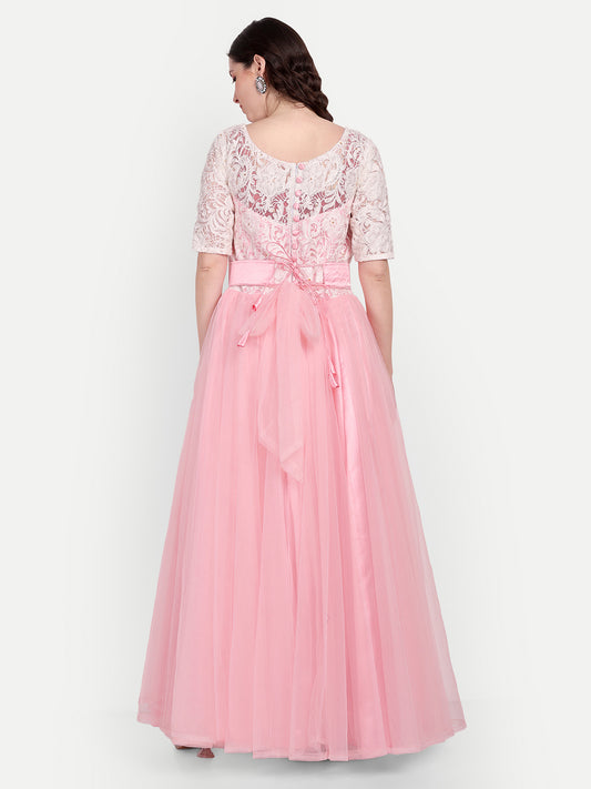 Elegant Women Embellished Sequined Boat Neck Fit & Flare Maxi Dress – Designer Party & Evening Gown